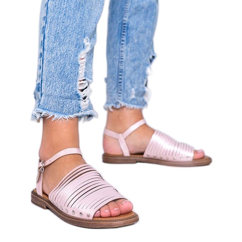 Rosa skimrande bruna solsandaler