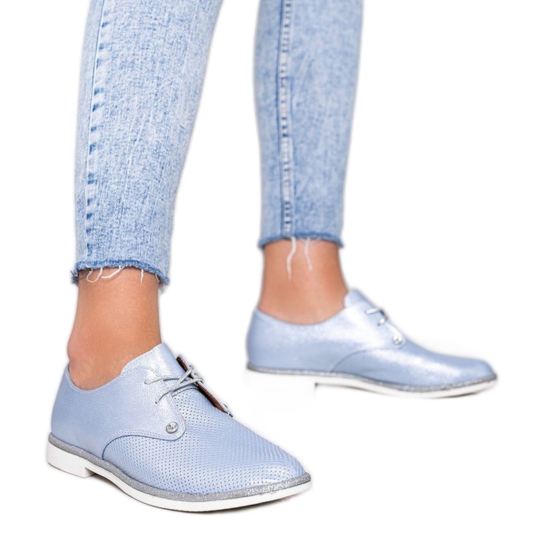 Blå blanka öppnade Grand Street -skor