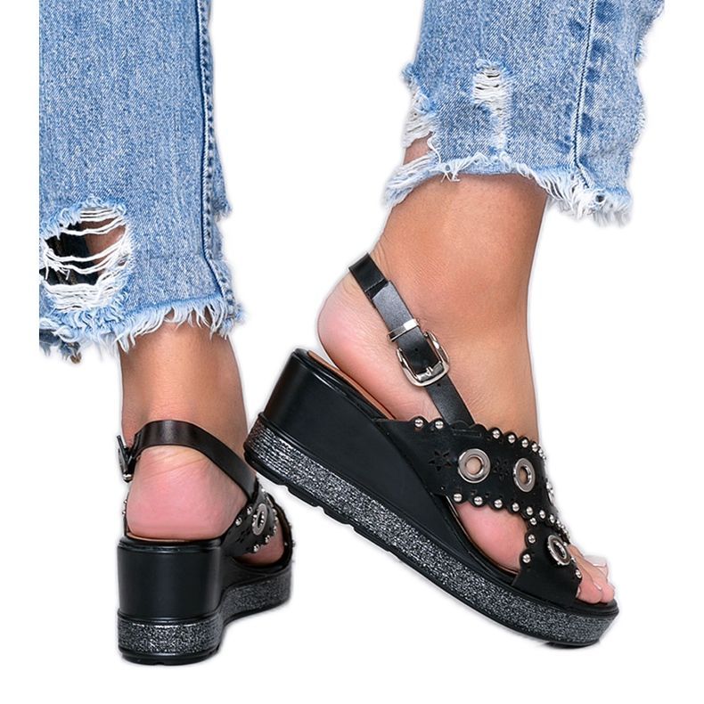 Svart metallic kil sandaler Mån