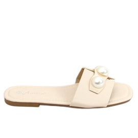 Tofflor med pärlor N-91 Beige