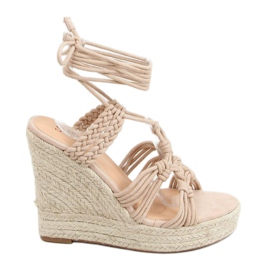 Espadriller på en kil flätad boho beige M319P Naken