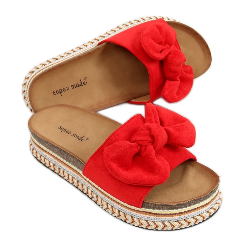 Röda 7705 Röda tofflor på den dekorerade sulan