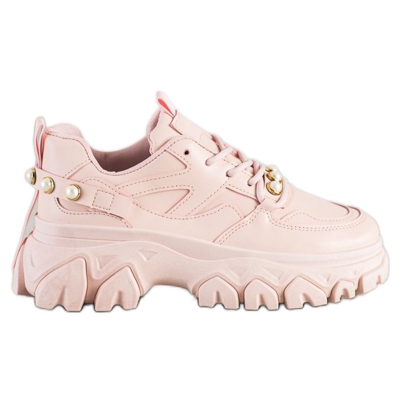 SHELOVET Rosa sneakers med pärlor