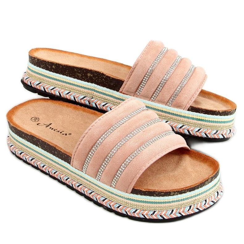 Rosa N-96 Rosa tofflor på den dekorerade sulan