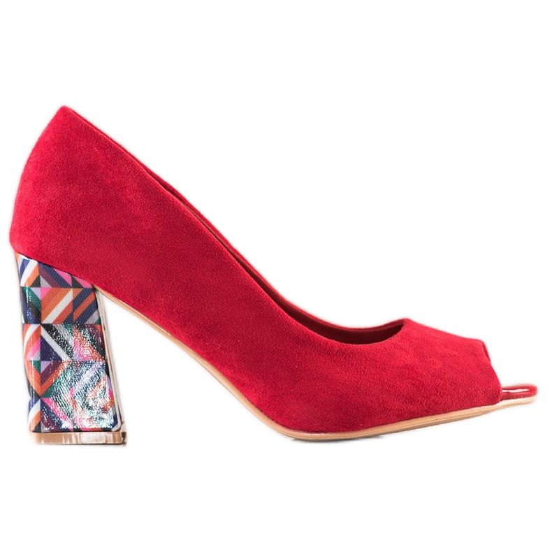 Sabatina Öppna tå pumpar med dekorativ häl röd