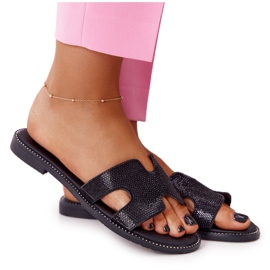 EVE Läder tofflor med Cubic Zirconia Black Modena svart