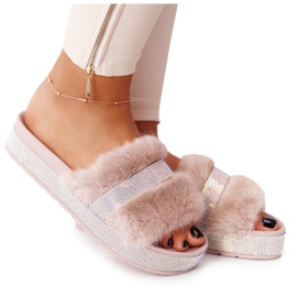 PS1 Tofflor På Plattformen Med Päls Och Cubic Zirconia Beige Impress