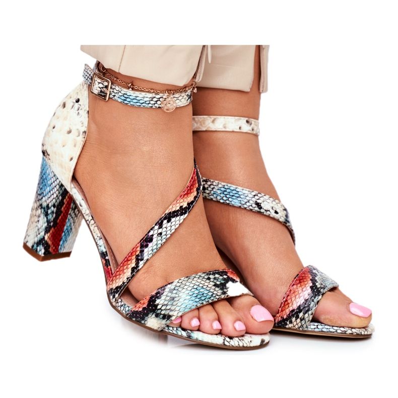 Kvinnors sandaler på högklackat Sergio Leone Red Snake SK870 beige mångfärgad