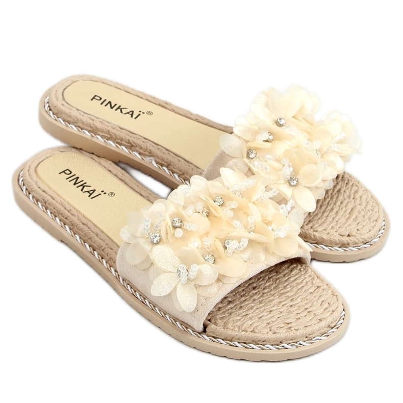 Tofflor med beige blommor LS003 Beige