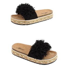 Svarta 2260 Svarta tofflor på den dekorerade sulan