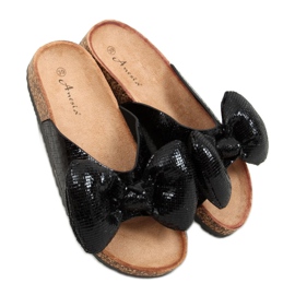 Svarta Mickey tofflor med rosett N-79 Svart