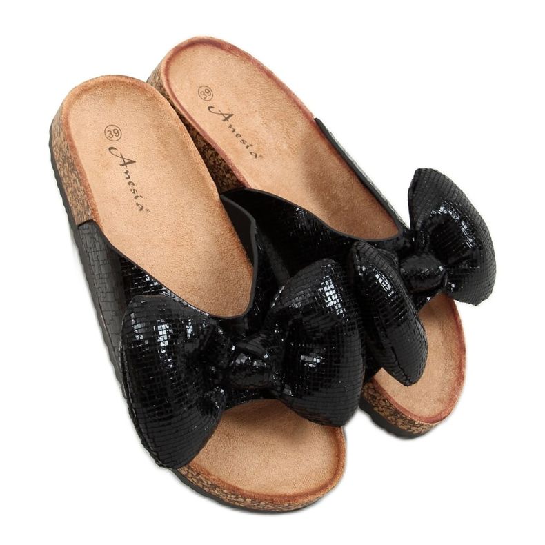 Svarta Mickey tofflor med rosett N-79 Svart