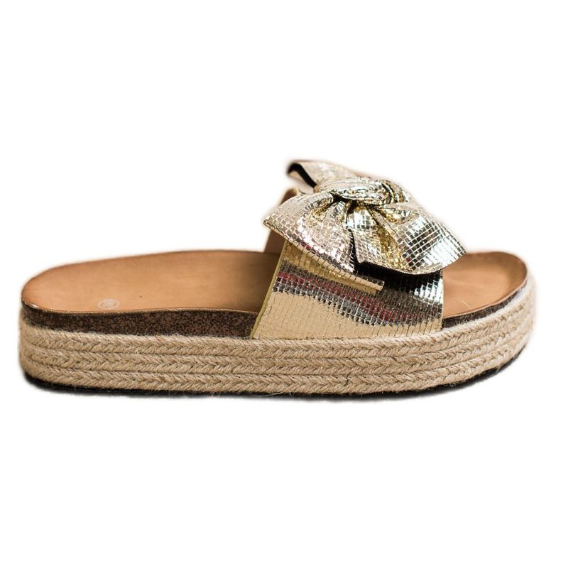 SHELOVET Glänsande tofflor med rosett gyllene