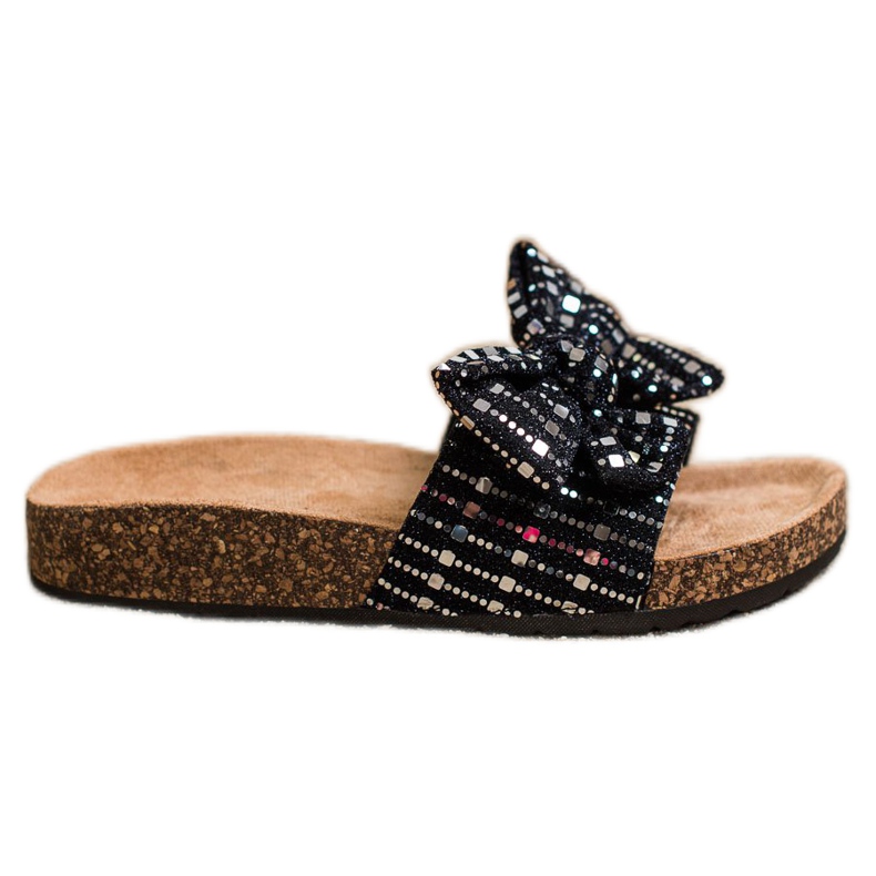 SHELOVET Glitter tofflor med rosett svart