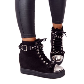 Svart mocka svart Lu Boo kilkängor med strass