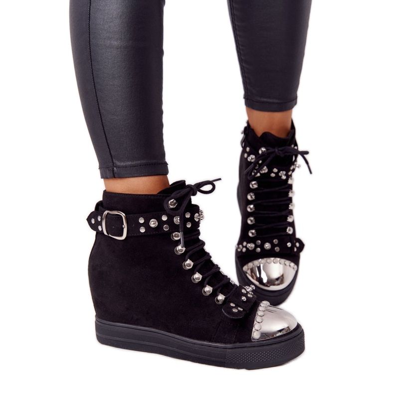 Svart mocka svart Lu Boo kilkängor med strass