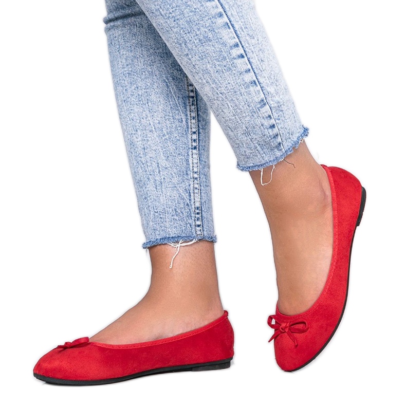 Röda ballerinor med rosett Angelina