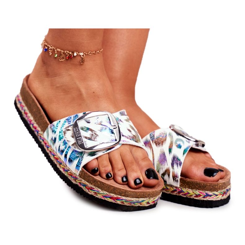 Dam Tofflor Big Star Metallic Pattern DD274127 vit violett silver- grön