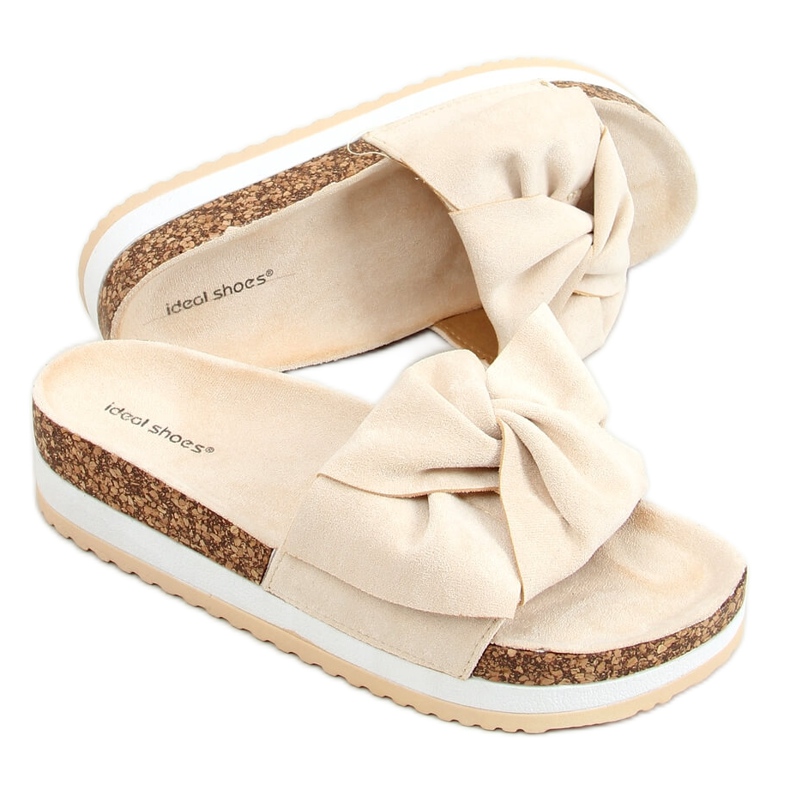 Beige 8228 Beige tofflor med hög sula