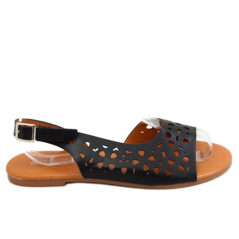 Openwork asymmetriska svarta sandaler HY23-13 Svart