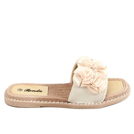 Beige tofflor med blommor 35-219 Beige