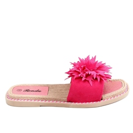 Tofflor med fuchsia blommor 35-218 Plommonröd rosa