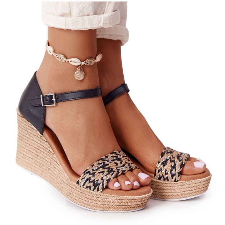 Läder Wedge Sandaler Maciejka L4869-01 Svart