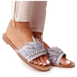 Tofflor med fjädrar Lu Boo Grå