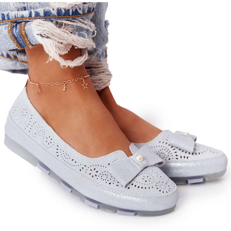 Rio Flore läder miljövänliga blå ballerinor silver-