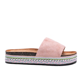 Rosa tofflor med dekorativ Fiore -sula