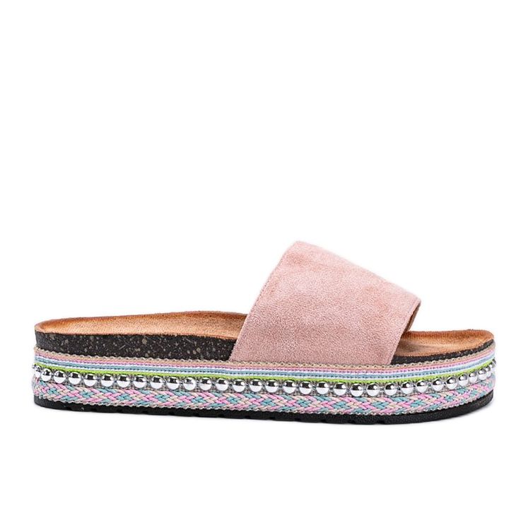 Rosa tofflor med dekorativ Fiore -sula