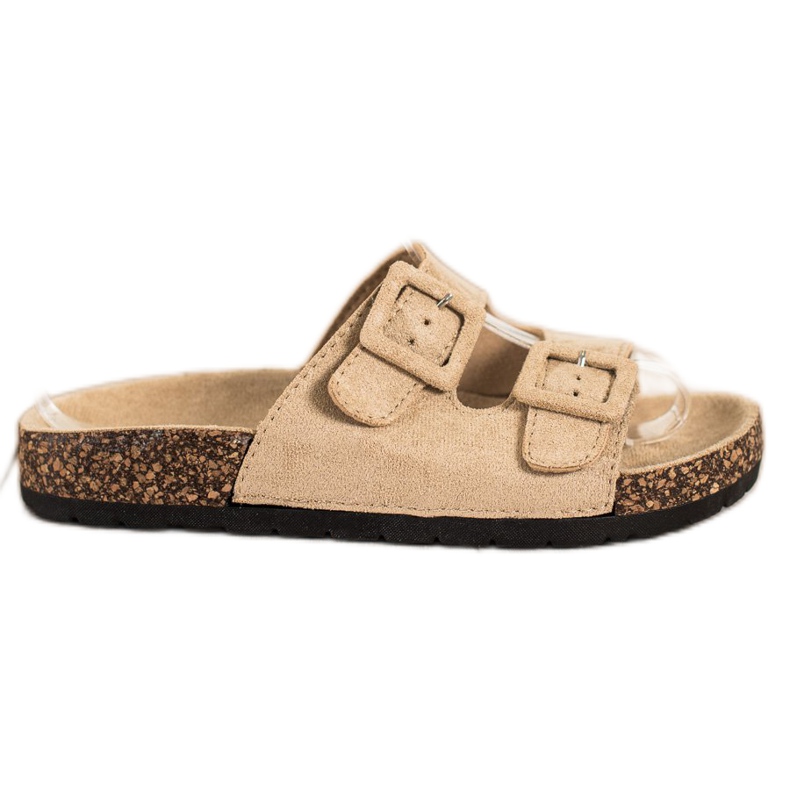 SHELOVET Bekväma tofflor med spännen beige