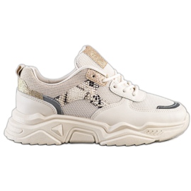 SHELOVET Beige sneakers med glitter