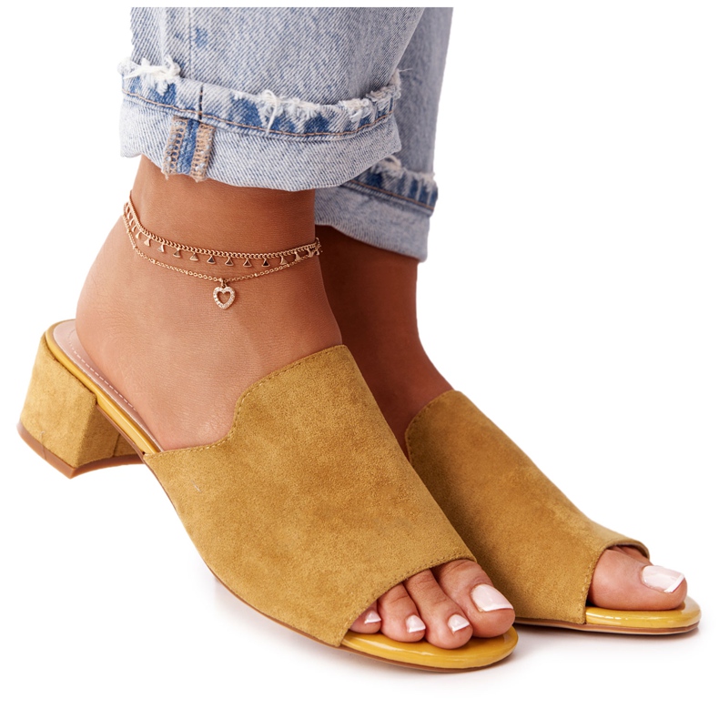 Mocka tofflor på häl Sergio Leone KL313 gul