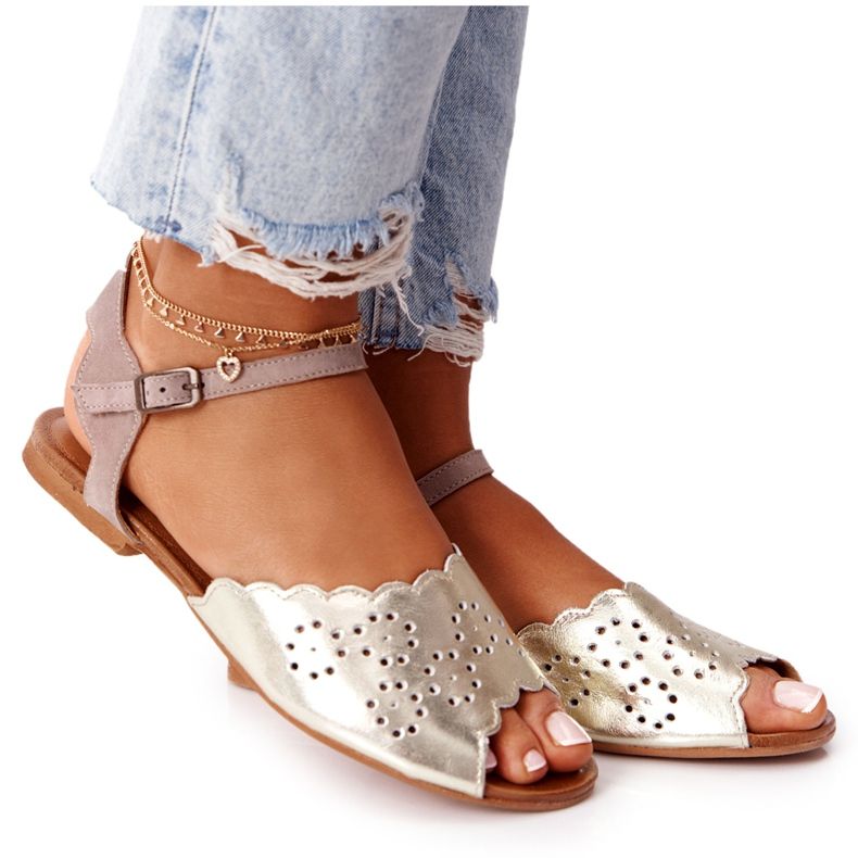 Lädersandaler Maciejka 05199-04 Beige och guld gyllene