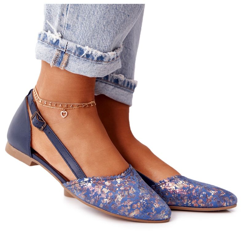 Maciejka 4972A-17 marinblå läderballerinor