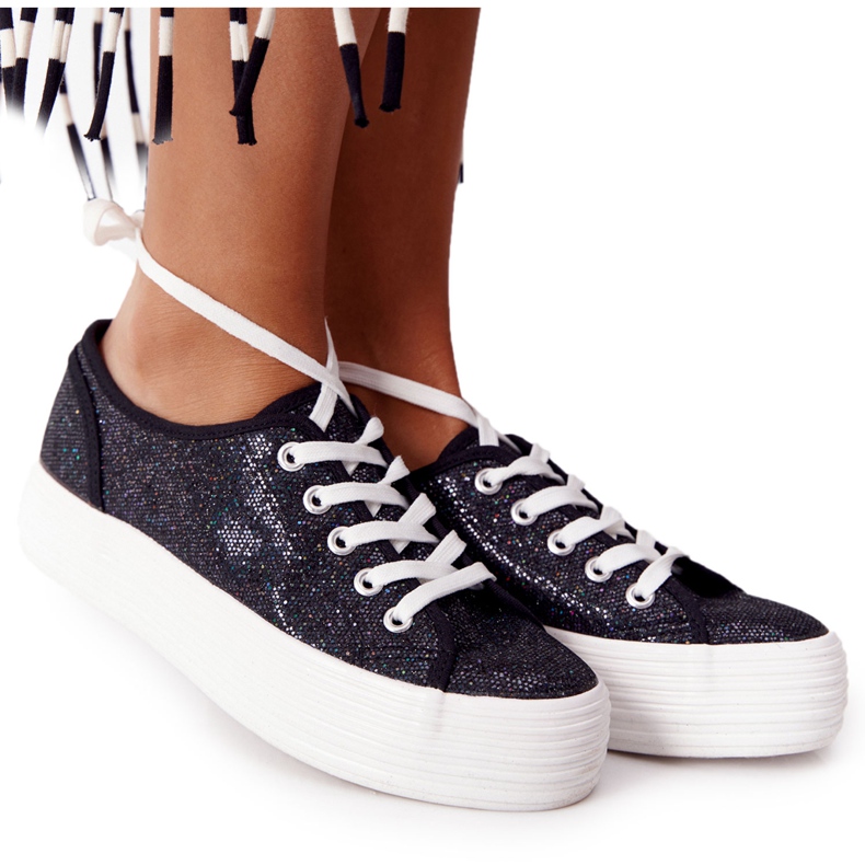 S.Barski Glitter sneakers på den svarta Luna -plattformen
