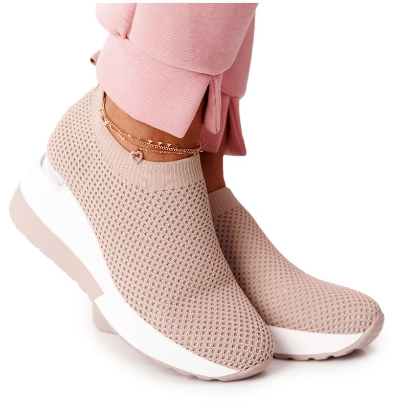 Openwork Sneakers Slip-On On Wedge Beige HO248 Harmony