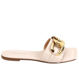 Fyrkantiga beige tofflor med kedja CK206P Beige