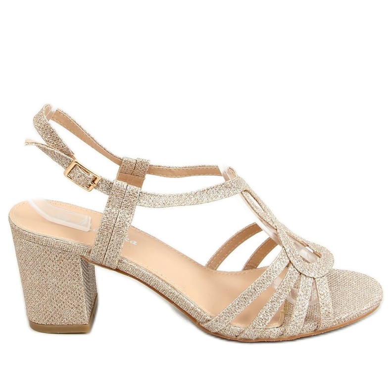 Guldhögklackade sandaler A3083 Guld gyllene
