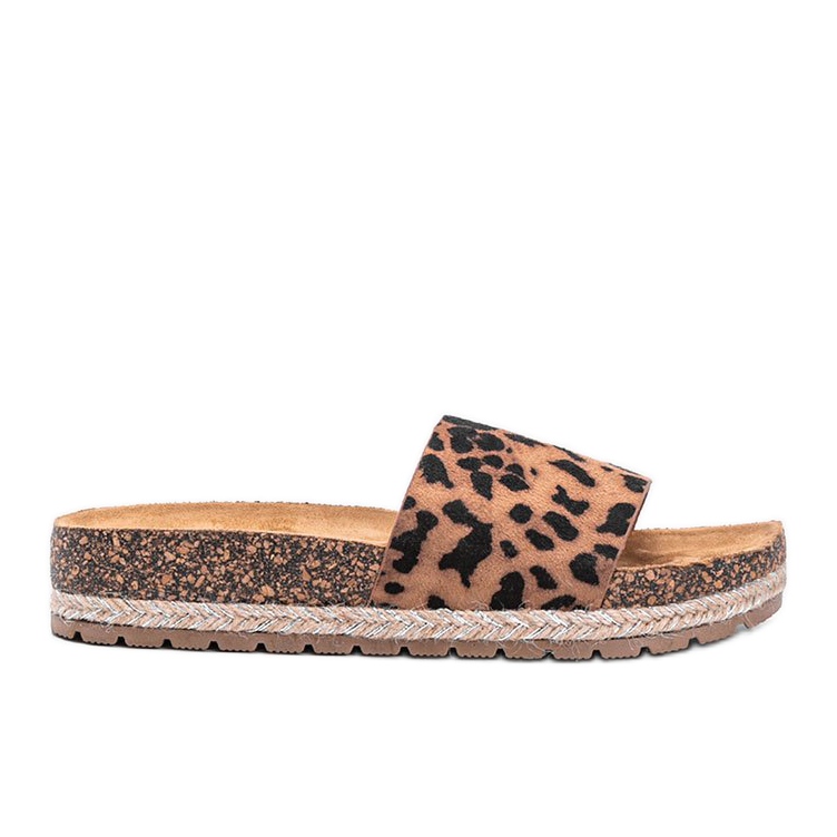 Cashybruna tofflor med leopardmönster beige