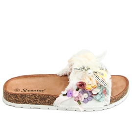 Vita kork tofflor med blommor BG61P Vit