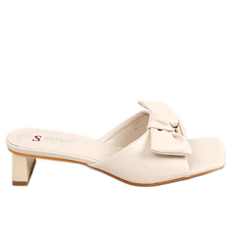 Tofflor på en designerbeige häl T388P Beige