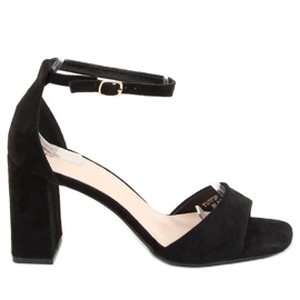 Sandaler med fyrkantiga klackar mocka svart TU173P Svart