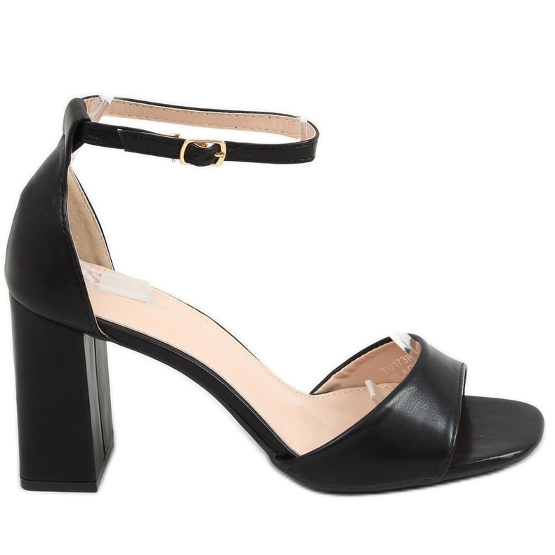 Sandaler med fyrkantiga klackar, svart TU173P-PU Svart Pu