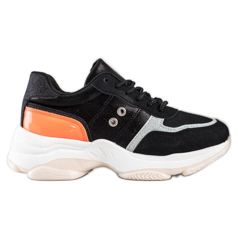 SHELOVET Bekväma trendiga sneakers svart orange silver-