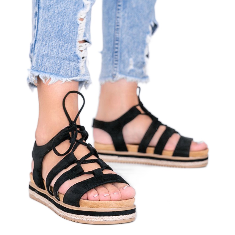 Svarta Layla-sandaler med snörning