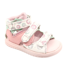 Höga profylaktiska sandaler Mazurek 1291 vit rosa grön