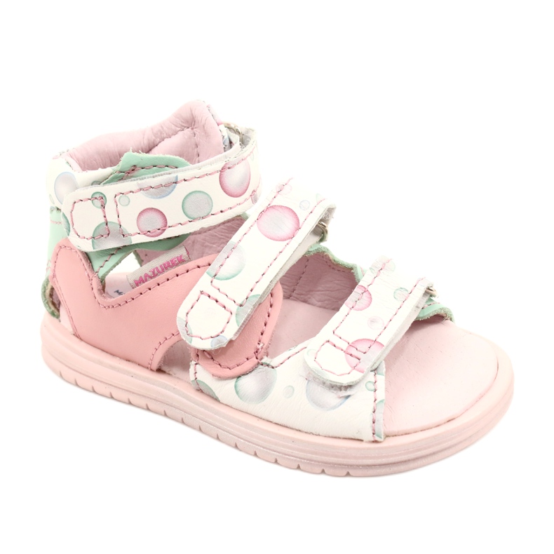 Höga profylaktiska sandaler Mazurek 1291 vit rosa grön