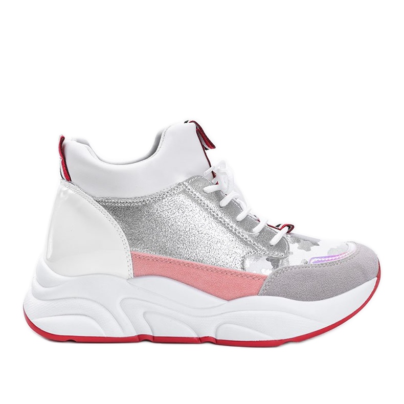 Vita sneakers på en tjock Cassadi -sula silver- mångfärgad